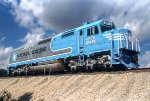 BNSF 6976, wearing the Maersk Sealand shipping company's paint scheme at the grand opening of the BNSF Logistics Park-Arsenal Yard